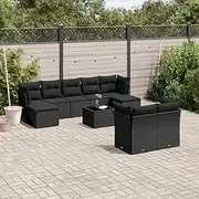 10 Piece Garden Sofa Set with Cushions Black Poly Rattan, Garden Furniture Sets