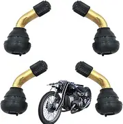 Motorcycle Tire Stems, 4 ppcs Tyre Valve Caps, 90 Degree Angled Clicket Adaptor, Clique with Rubber Base, Brass Control Stem Bent, Replacement for Scooter Tire Rims