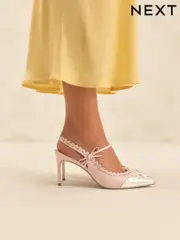 Light Pink Tabitha Simmons x Next Josephine Leather Point Toe Bow Brogue Detail Slingback Shoes (AR0662) | $235