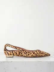 [Aquazzura] Aquazzura - Sheeva Cutout Leopard-print Calf Hair Point-toe Flats - Leopard print - IT42 IT 42 Animal print