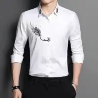 在飛比找ETMall東森購物網優惠-發型師七分袖韓版刺繡帥氣襯衫