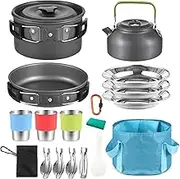 Camping Utensils Cooking Set 3 Person 22PCS Camping Pot and Pan Cooking Set Camping Hiking Backpacking with Carry Bag Camp Cookware Set Multicolor One Size