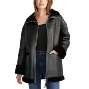 Rebecca Minkoff Ladies' Faux Leather Car Coat Black Size XL