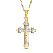 0.25 CT. T.W. Natural Diamond Cross Pendant in 14K Two-Tone Gold
