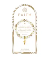 NEW JILZARAH Clay Beads FAITH GOLD CROSS CHARM IVORY PALM Petite 8mm Bracelet
