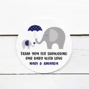 Elephant Umbrella Personalised Baby Shower Sticker Labels