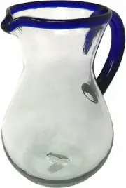 Cobalt Blue Rim & Handle Glass Pitcher – Juice, Margaritas, Water, Lemonade...