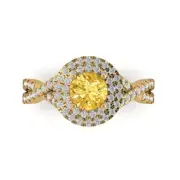 1.3Ct Round Cut Natural Citrine Gold Halo Engagement Promise Statement Ring
