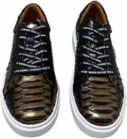 [Generic] Authentic Real Leather Chic Black Gold Men Serpentine Board Shoes Genuine Exotic Leather Male Casual Light Slip-on Walking Flats
