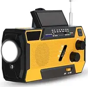 Emergency Radio 4000mAh Solar Hand Crank AM/FM/NOAA Portable Weather Radio with Phone Charger, LED Flashlight, Reading Lamp, SOS Alarm, USB Charged (Yellow)