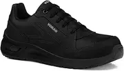 [VORAN] Men's All-Black Comp Toe Work Shoe Lightweight Comfortable Ergonomic EH Slip Resistant Safety Footwear for Warehouse & Manufacturing