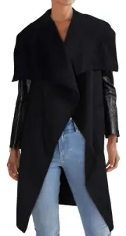 NWT BCBGMAXAZRIA woman long draped coat XS black ORG $648