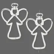 Bead Frame, 2 Silver Plated Pewter 34.5x25.5mm Angel Frame Bead Holders *