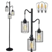 Dimmable Floor Lamp, 3 x 800LM LED Edison Bulbs Included, Standing Lamp, Farm...