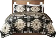 Woolrich Sierra Oversized Quilt Set - Stylish Aztec Southwestern Printed Coverlet and Matching Shams, Cozy Plush Bedding Layer with Solid Color Reverse, Full/Queen Tan/Black 3 Piece