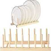 PENGQIMM 2 Packs Wooden Plate Rack,Plate Racks Stand Pot Lid Holder,Drain Rack Wood Kitchen Dish Drainers Detachable, , Kitchen Cabinet Organizer for Plate / Cup / Pot Lid (1, 8 Slots)
