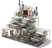 Makeup Cosmetic Organizer Storage Drawers Display Box Case 12 Drawer Clear Grey
