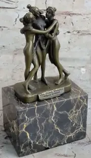 SIGNED: A.CANOVA. Bronze Sculpture 3 girls THE 3 GRACES BRONZE STATUE Home Sale