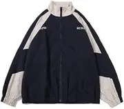 [Pbkabiug] Vintage Women Jackets Hip Hop Style Patchwork Windbreak Unisex Streetwear Lightweight Jackets Bomber Jackets