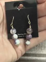 Sterling Silver Purple Wampum Shell Earrings NWT