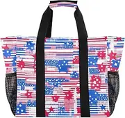 [Yoogain] Independence Day Red White Blue Utility Bag For Trunk Foldable Large Beach Bag Sandproof Reuseable Shopping Bags Canvas Canvas Laundry Bags, Independence Day Red White Blue, 1 size