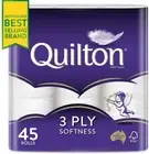 Toilet Paper 45 Rolls Quilton 3 Ply White Soft Tissue Bulk Free Fast Shipping AU