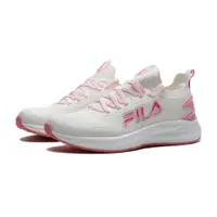 在飛比找PChome24h購物優惠-FILA 慢跑鞋 白粉 防潑水 襪套式 運動鞋 女 5J91