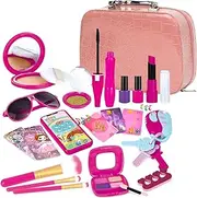 Girls Pretend to Makeup Sets Girl Pretend Makeup Toy for Toddler with Pink Princess Purse, Smartphone, Sunglasses, Credit Card, Lipstick, Brush, Lights Up, Make Real Life