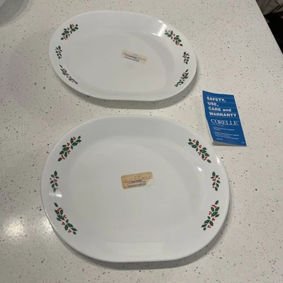 Corning Corelle Christmas Winter Holly Serving Platters 12.25" Set of 2 New