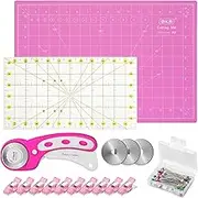 AGPTEK 45mm Rotary Cutter Tool Kit with Rotary Cutter, 30x45cm A3 Cutting Mat, Patchwork Ruler, 10 Fabric Clips, 50 pins and 3 Spare Blades