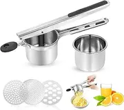VFANDV Potato Ricer, Stainless Steel Potato Masher with 3 Interchangeable Sieves, Multi-Purpose Potato Press for Mashed Potatoes, Vegetable Porridge, Baby Food, Juicing and Lemon Squeezing