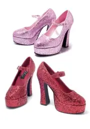 Mary Jane Pointed Toe 5" Chunky Heel Platform Halloween Costume Glitter Shoes