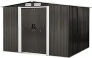 LI LIVSIP Garden Shed with Foundation - Galvanised Steel Outdoor Storage Shed with Double Slopes Roof Air Vent Sliding Doors, for Gardening Tools Bikes, 257x205x178CM, Lock Included