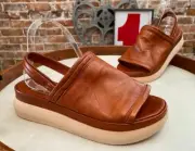 Miz Mooz Rust Brown Leather Backstrap Sandals Peep 39 8.5-9 New