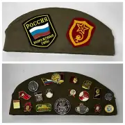 Vintage USSR Soviet Union Russian Military Garrison Hat & Pins & Patches Lenin