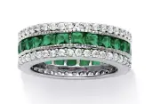 PRINCESS CUT EMERALD ANNIVERSARY RING PLATINUM STERLING SILVER 76 8 9 10