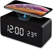 Digital LED Alarm Clock with Wireless Charging, Digital Alarm Clock and Qi Charger in One, Black