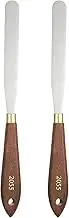uxcell 2pcs Palette Knife Painting Tool 4.72" x 0.59" Stainless Steel Teardrop Blade 9.06" Length Spatula Painting Pallet Knives with Hole Beech Wood Handle for Acrylic Canvas, Red/Silver