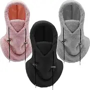 [SGBETTER] 3 Pack Winter Balaclava Ski Hood Mask Cold Weather Face Mask Warm Face Cover Hooded Scarf Hat for Women Winter Running Skiing Cycling, 3 Colors, Black, Gray and Pink, One Size