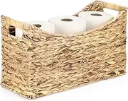 Sumnacon Wicker Toilet Paper Basket Water Hyacinth Toilet Paper Holder Basket with Handle for 6 Mega Paper Rolls Slim Toilet Paper Storage Basket for Bathroom,Toilet Paper Organizer for Magazine