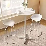 Round White Kitchen Dining Table Coffee Table Modern Pub Table with 105cm/ 41.3" Metal Leg, Tall Breakfast Bar Table Bistro Pub Table, Easy Assembly