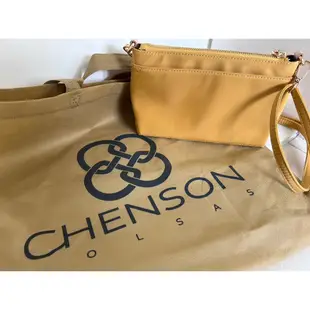 CHENSON 黃色尼龍真皮5口袋手機包斜背包