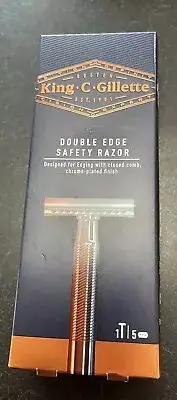 New Sealed King C Gillette Double Edge Safety Razor 5 Blades Chrome Plate Finish