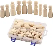 55Pcs Wooden Peg Doll, BetterJonny Wooden Unfinishied Peg People Dolls Decorative DIY Doll People with Storage Case in Assorted Sizes for DIY Arts and Crafts