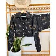 Nasty Gal Premium Diamante Celestial Trucker Jacket and Booty Shorts Set
