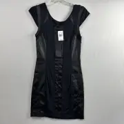 Factory By Erik Hart Mini Dress size 6 Black Faux Leather Cup Sleeve Sexy NEW