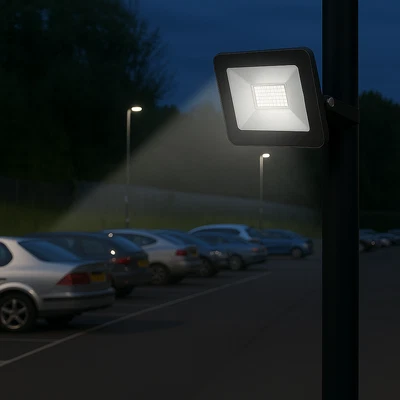 Knightsbridge LED 50W IP65 Black Die-Cast Aluminium Slimline Security Floodlight
