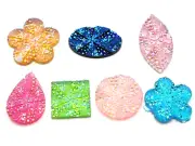 20 Assorted Flatback Resin Glitter Dotted Rhinestone Cabochons No Hole Colorful