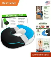 Cooling Gel Donut Pillow for Tailbone Pain Relief & Hemorrhoid Comfort - Black
