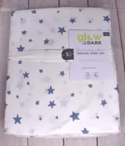 Pottery Barn Kids Glow in the Dark Shining Star Organic Twin Sheet Set Blue NEW